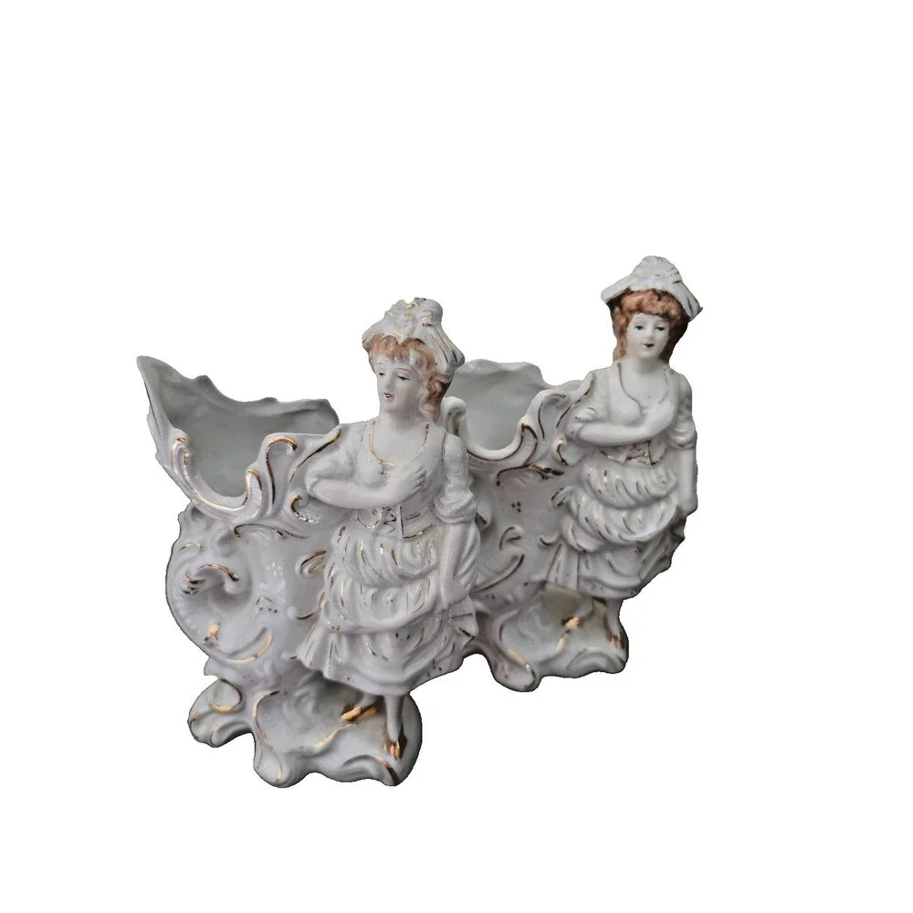 Pair of Porcelain Lady Cornucopia Vases or Figurines Paul's Gifts Planters